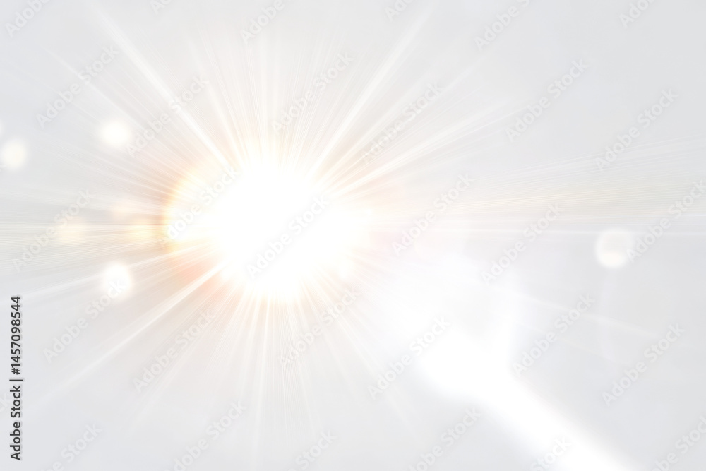 Wall mural bright sunlight burst with lens flare effects and rays of light on a white and transparent backgroun