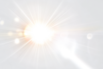 Bright sunlight burst with lens flare effects and rays of light on a white and transparent background png
