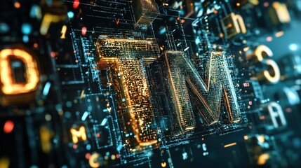 Obraz premium Abstract digital display of TM symbol. Complex circuit board background
