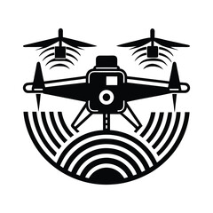 Drone Flying with Camera and Signal Silhouette