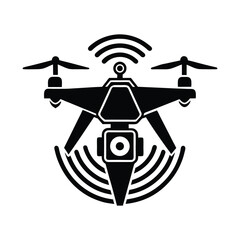 Drone Flying with Camera and Signal Silhouette