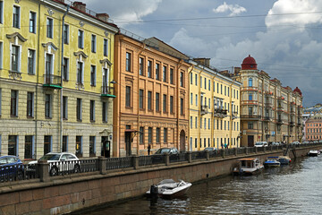 Griboyedov Canal Embankment preserves appearance of end of XVIII - early XIX centuries. St. Petersburg, Russia