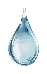 Realistic watercolor illustration of a single water droplet, cut out - stock png.