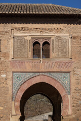 Wine Gate, located in Alhambra fortress near defensive towers of Alcazaba, Granada, Spain, Andalusia
