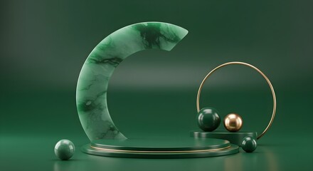 Elegant green and gold abstract display. Perfect for showcasing products or creating visually appealing content.