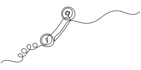 Fototapeta premium One line drawing of isolated vector object telephone receiver. Vintage retro telephone communication concept, Line drawing handset cell. Single draw phone icon, Old telephone minimalism Premium pro.