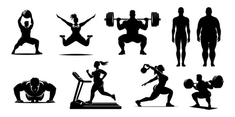 Fitness Silhouettes of Men and Women in Workout Poses
