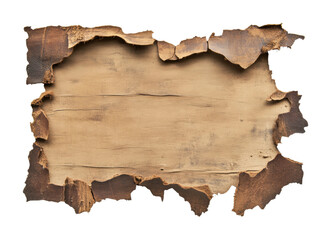 Antique torn parchment paper with weathered edges, cut out - stock png.