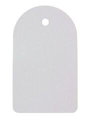 Blank white gift tag mockup with round top. Empty paper label template isolated on transparent background. Branding mock-up. Cut out object. Sale, discount, birthday concept. Copy space. Price tag.