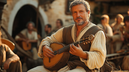 Medieval Lute Player at Les Médiévales de Provins Festival in France