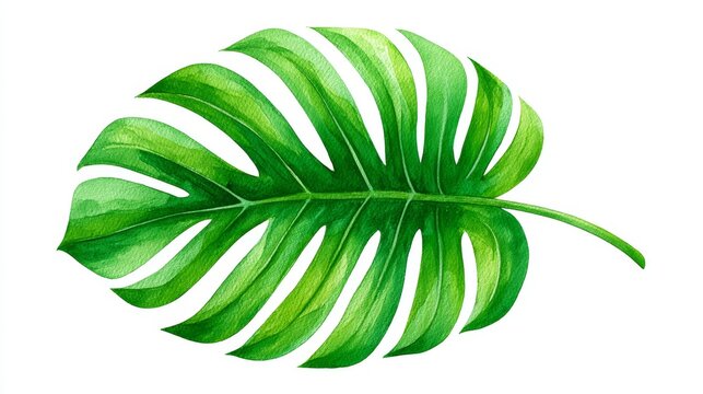 Watercolor Monstera Leaf Illustration 276 - Lush green monstera leaf, vibrant watercolor painting, tropical foliage, botanical illustration, nature art. Symbolizing: growth, freshness, paradise