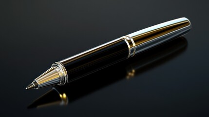 A close up image showing a shiny ballpoint pen