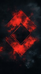 Abstract Red and Black Geometric Design with Glowing Diamond Shapes and Textured Background