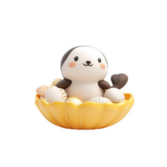 Fototapeta premium Adorable 3D Render of a Cute Cartoon Otter in a Seashell Bath