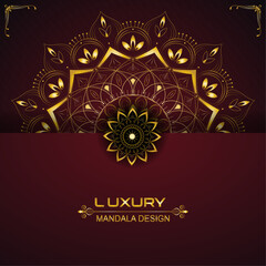 Colorful Golden Ethnic Mandala Pattern &ndash; Ideal for Digital Prints, Fabric Design, Meditation Spaces, and Stationery, Business, Greeting, Card, Cover | Creative rectangle vector with dark red color