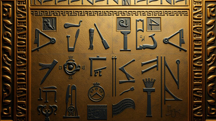 2D background with ancient Egyptian hieroglyphs and intricate patterns, hyper-realistic, sharp images, high quality