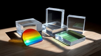 Rainbow Prism  Acrylic Blocks with Sunlight Studio Still Life.