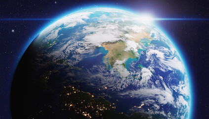 aerial view of the planet earth in space