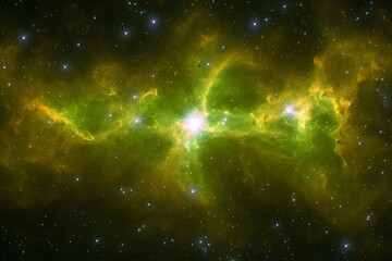 Stunning Green Nebula Space Background Celestial Clouds of Gas and Dust with Bright Stars