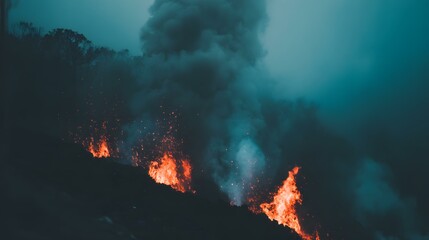 a national park erupting with digital lava and particle bursts