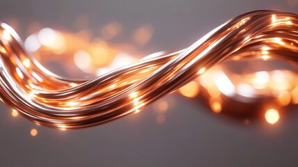 Close up of twisted copper wires with blurred orange light