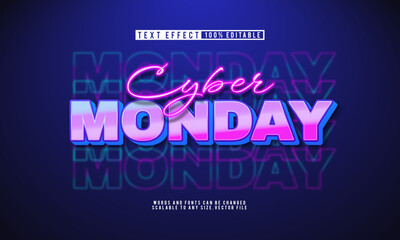 Editable Cyber Monday neon glow text effect, perfect for digital sale events.