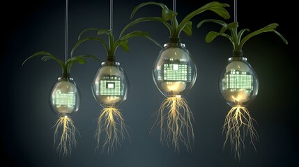 particles magnified to show microprocessors and roots