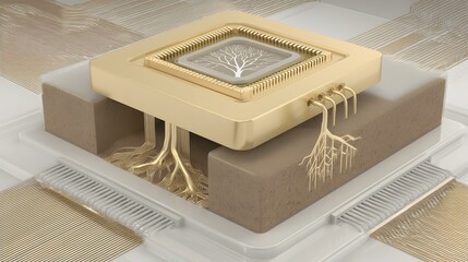 particles magnified to show microprocessors and roots