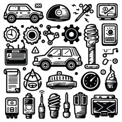 simple automotive element doodle clip art