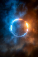 青とオレンジに染まる神秘的な太陽のリング