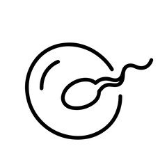 Sperm cell fertilizing an egg.  Simple black line art on white background. Vector illustration.