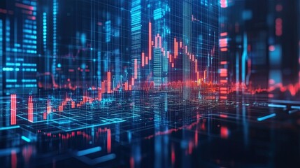 Transparent Digital 3D Stock Market Analysis with Investment Growth Charts PNG -