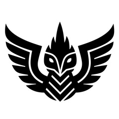 Stylized black bird with wings, vector art illustration.