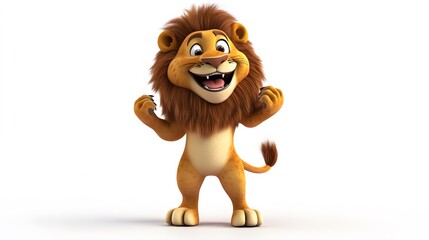 Animated lion character with joyful expression.