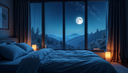 Serene Night View from a Cozy Bedroom