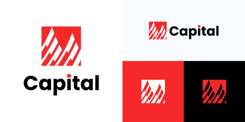 Abstract curve square peak logo icon design vector illustration template editable, Modern capital sign for investor or resolution space payment, sustainability Industry accounting and financial