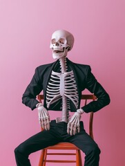 A dramatic skull mask adorns a man who exudes intensity and mystery, captured in a dark and edgy fashion portrait with an eerie green smoke effect