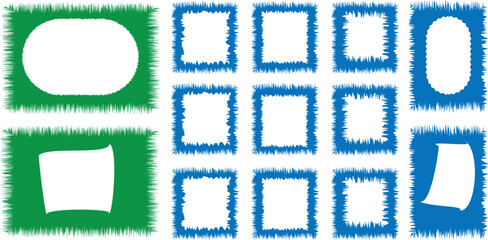 Rectangle shape frame with zigzag edge. Color rectangle frames with wiggly borders. Geometric shapes with scallop and zigzag edges set. Silhouette stickers circle, square, oval and