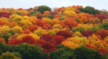 Vibrant Autumn Forest Landscape Colorful Fall Foliage in a Hillside Woods