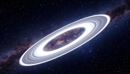 Obraz premium A detailed image of an exoplanet with stunning rings, set against the backdrop of a vast cosmos. This captures the mystery of space.