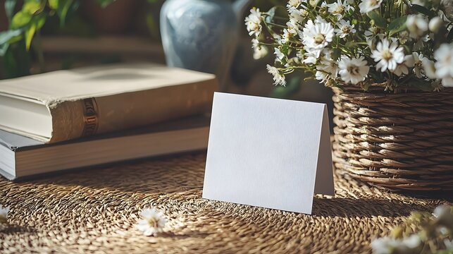Blank white gift card in a peaceful office setting