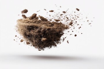 Isolated Mud Texture with Flying Soil and Dirty Stains on White Background
