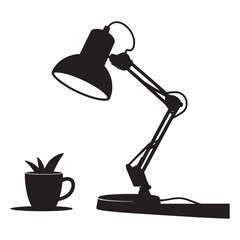 Desk Lamp Silhouette Illuminating Workspace with Adjustable Light and Decorative Plant for Focused Tasks