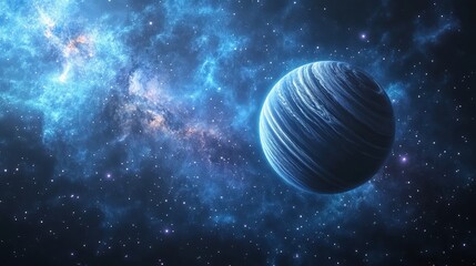 A stunning view of a distant planet in a vibrant galaxy with shining stars and swirling colors. Explore the beauty of space.