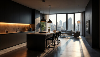 Spacious Modern Kitchen with City View