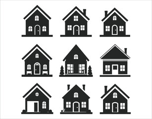 House Front View Icons – Minimal Vector