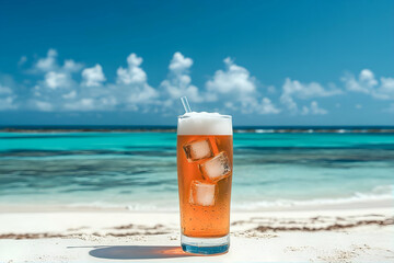 Iced Beer on Tropical Beach Sand