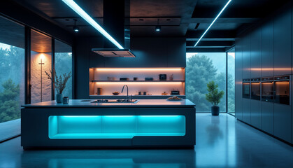 Sleek Modern Kitchen with Ambient Lighting