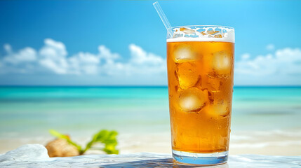 Iced Beverage on Tropical Beach