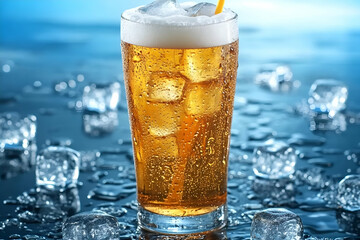 Iced Tea in Tall Glass with Ice Cubes